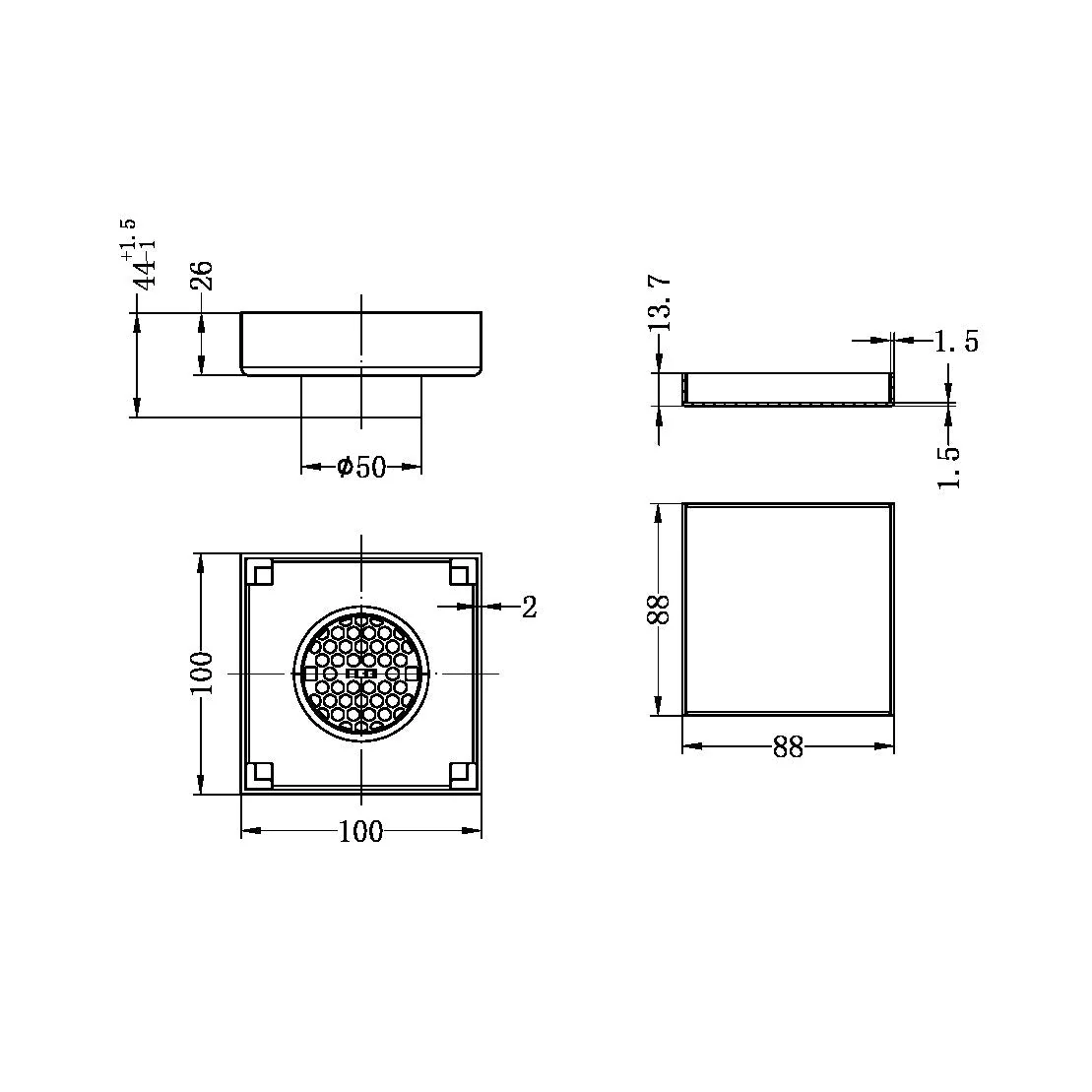 Nero 100mm Square Tile Insert Floor Waste 50mm Outlet - Brushed Bronze - Image 4