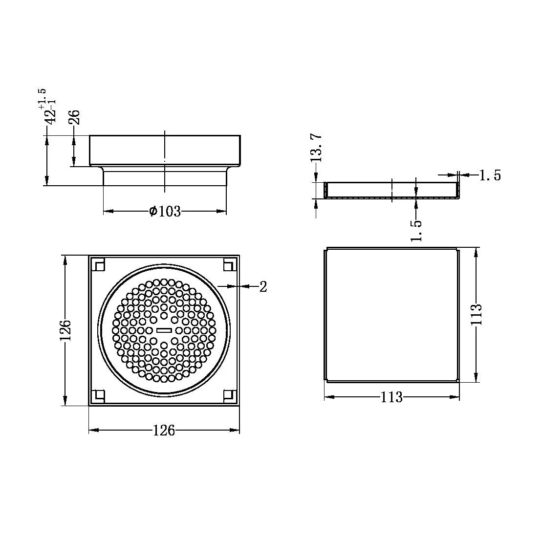 Nero 130mm Square Tile Insert Floor Waste 100mm Outlet - Brushed Nickel - Image 4