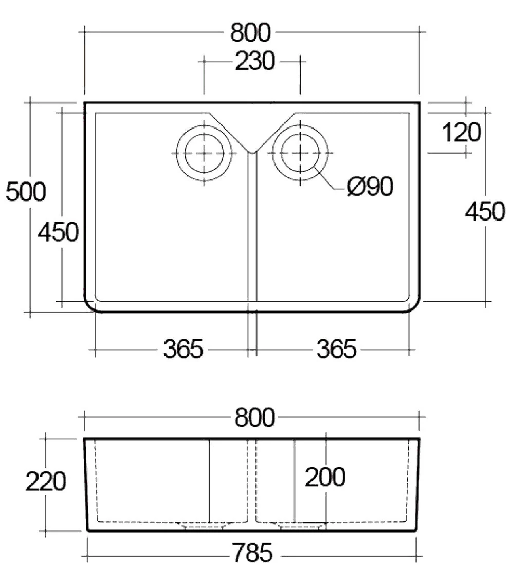 1901 Double Butler Sink 800mm - Gloss White - Image 5