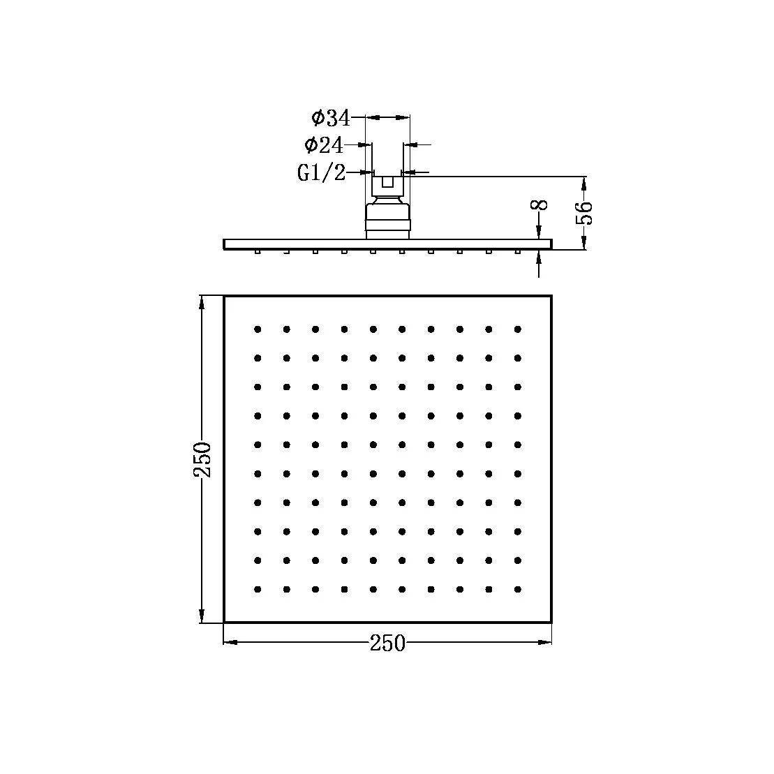 Nero 250mm Square Shower Head - Black Matte - Image 2
