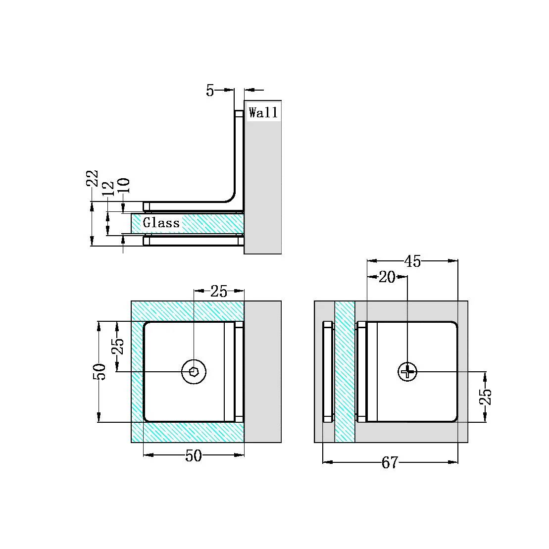 Nero 90 Degree Glass To Wall Bracket 10mm Glass - Brushed Bronze - Image 2