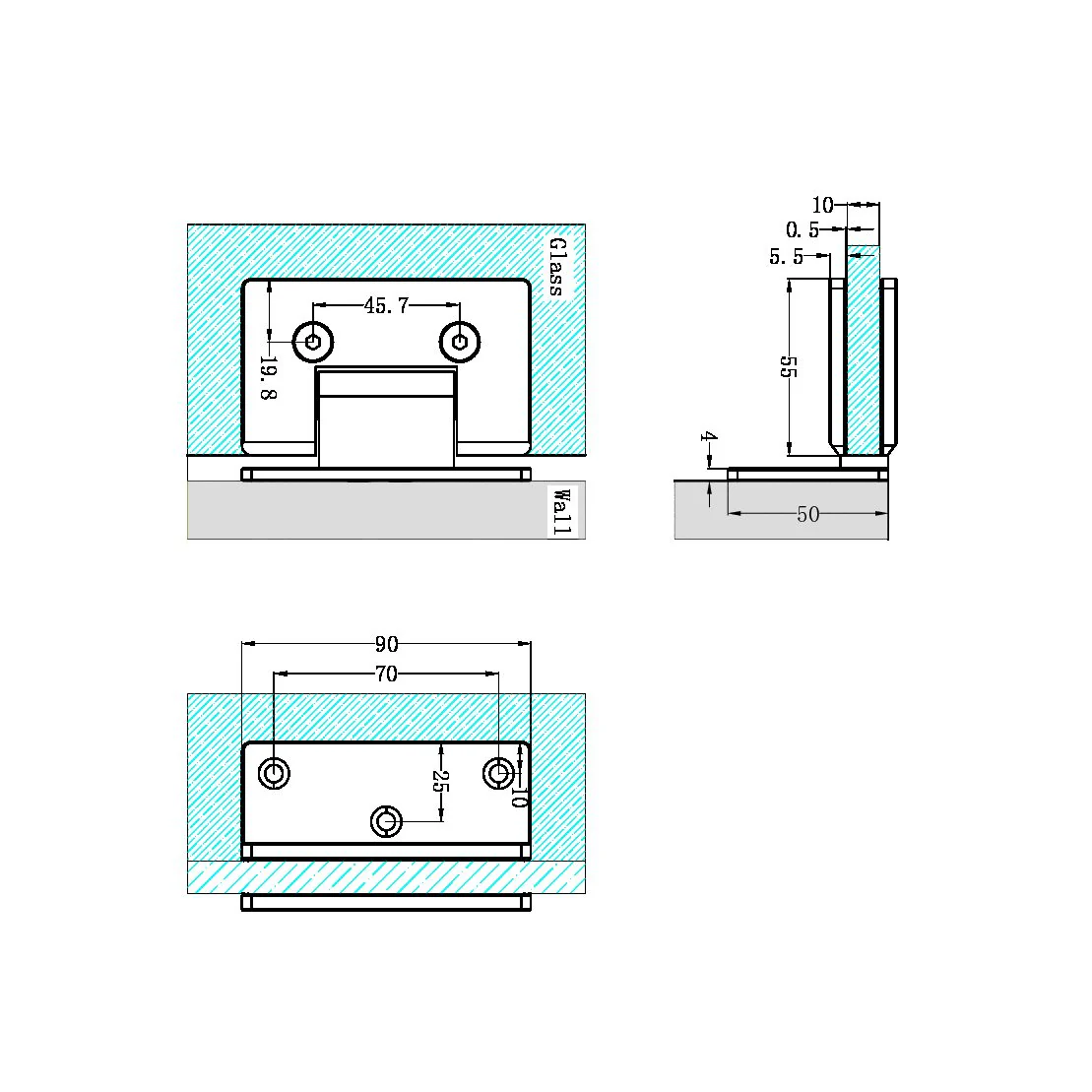 Nero 90 Degree Glass To Wall Shower Hinge 10mm Glass - Brushed Gold - Image 2