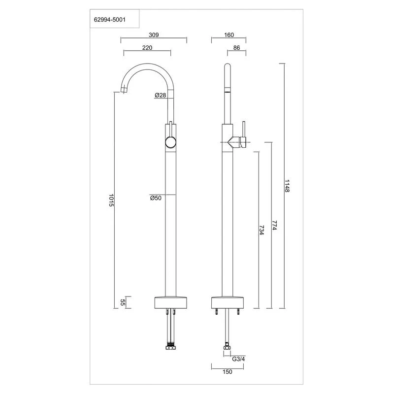 Abey Lucia Bath Filler - Gun Metal Grey - Image 2
