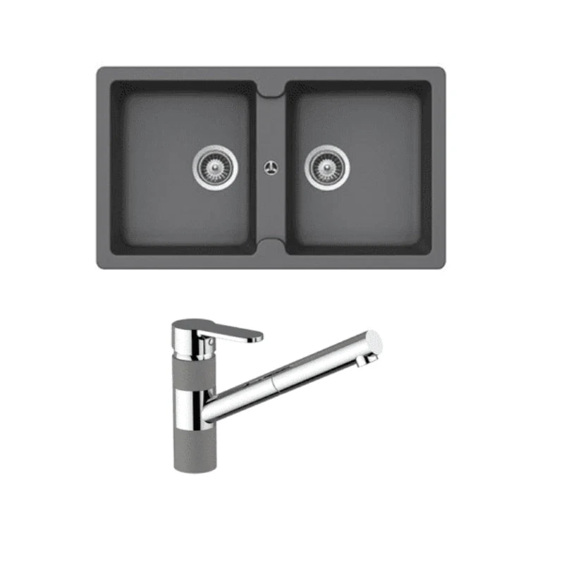 Abey Schock Typos Double Bowl & 400710CR Pull Out Kitchen Mixer - Croma