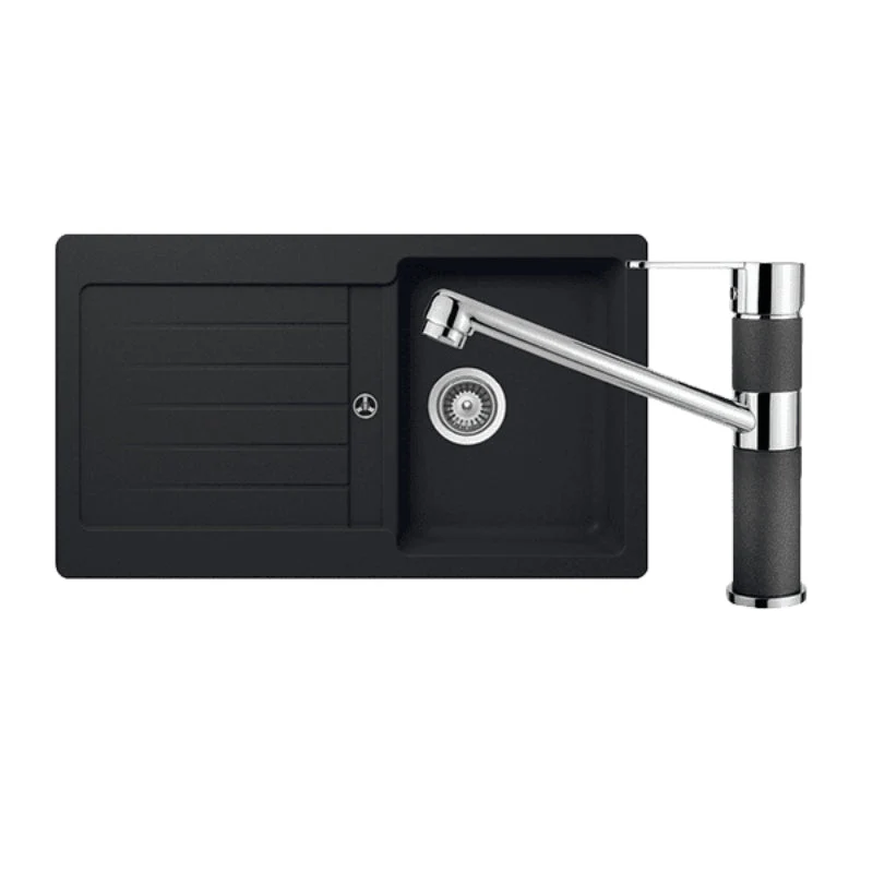 Abey Schock Typos Single Bowl with Drainer & 400456B Kitchen Mixer - Onyx