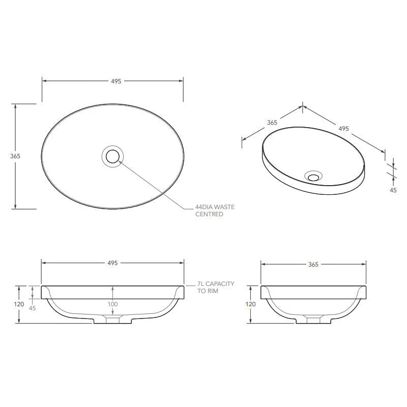 ADP Dignity 495mm x 365mm x 130mm Semi Inset Solid Surface Basin - Image 4