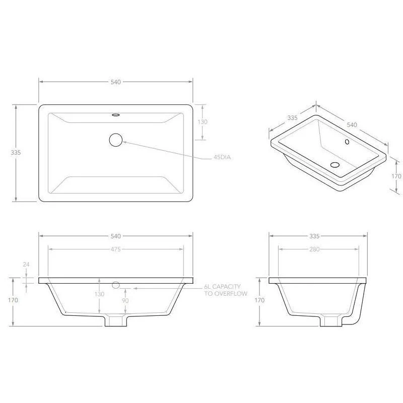 ADP Link 540mm x 335mm x 170mm Undermount Ceramic Basin - White Gloss - Image 3