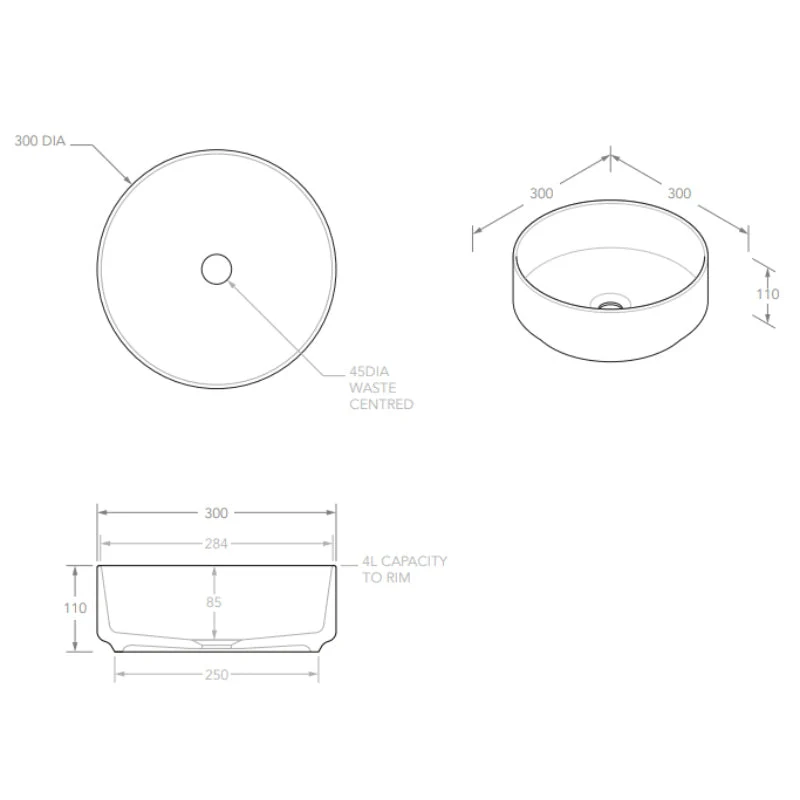 ADP Maggie 300mm Ceramic Above Counter Basin - White Gloss - Image 2