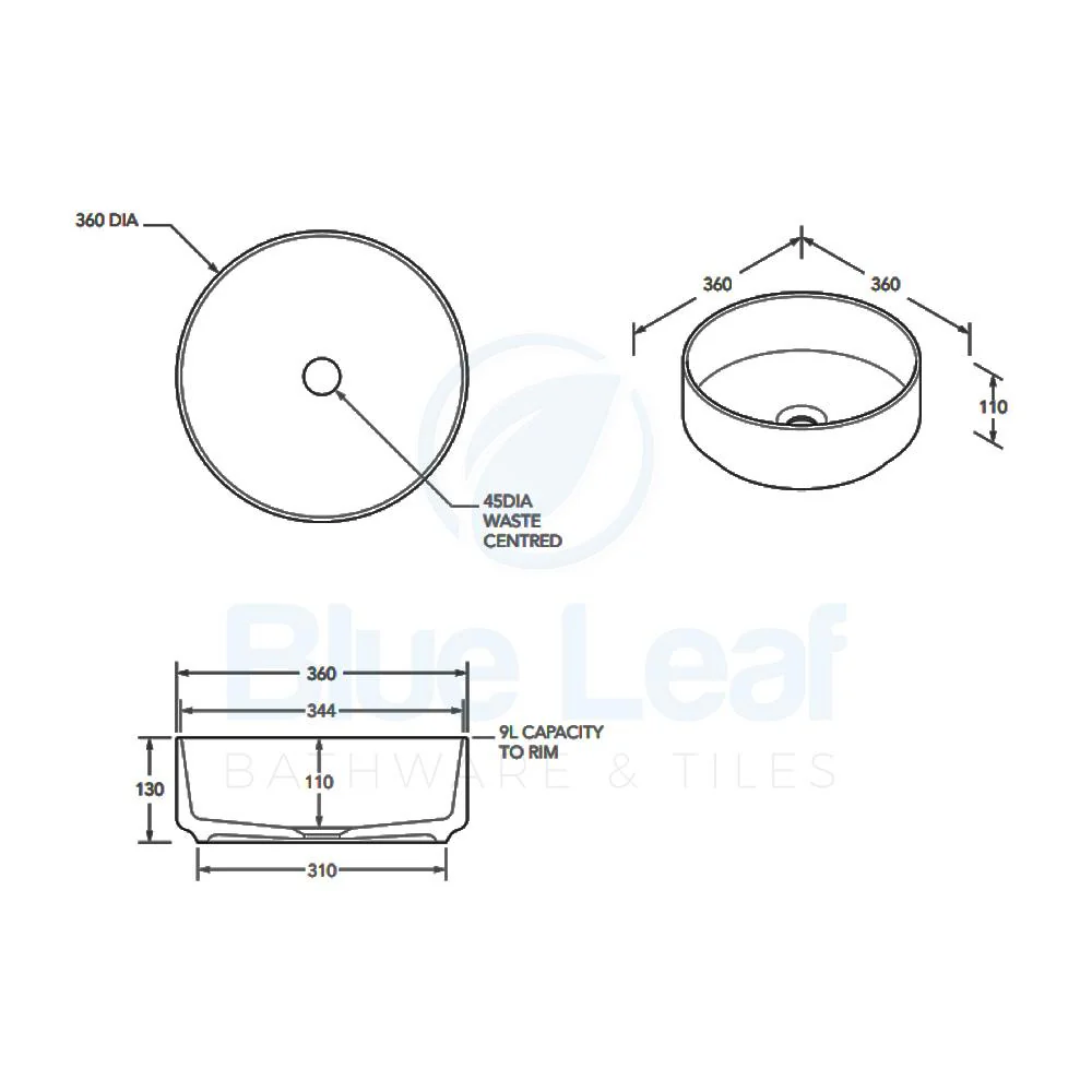 ADP Margot 360MM X 130MM Ceramic Above Counter Basin - Black Matte - Image 2