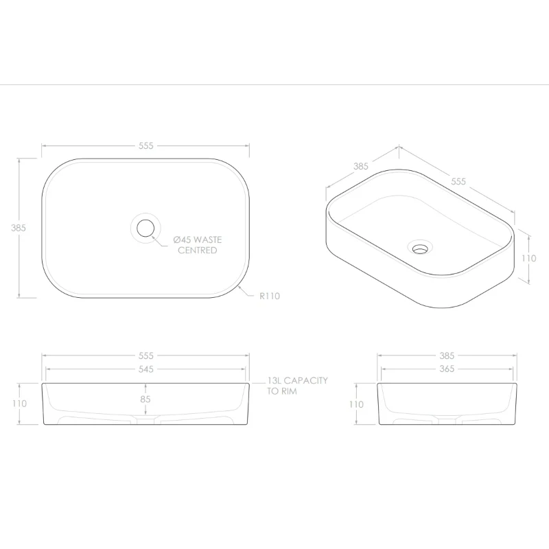 ADP Max 550mm Ceramic Above Counter Basin - Matte White - Image 3