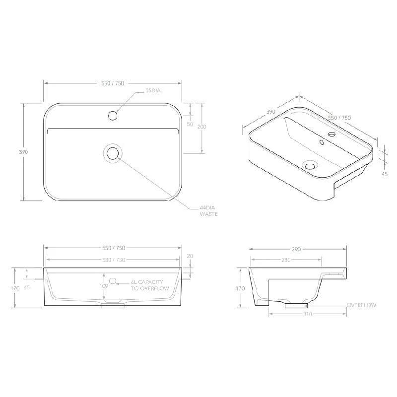 ADP Miya 550 Semi-Recessed Solid Surface Basin - Image 4