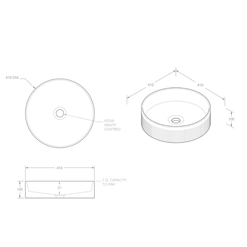 ADP Round Fluted Ceramic Above Counter Basin - Matte White - Image 3