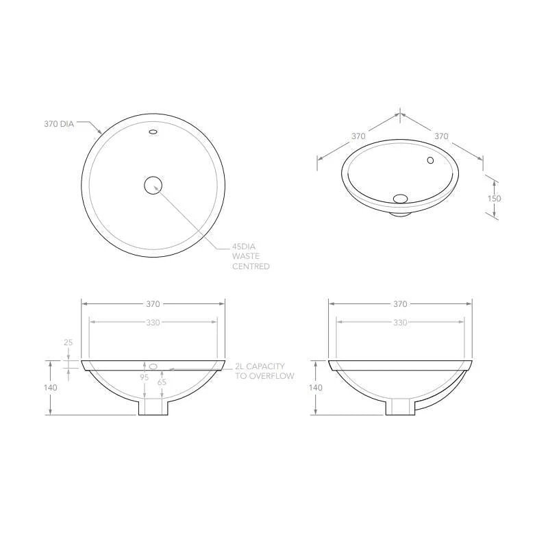 ADP Round Undermount Ceramic Basin - White Gloss - Image 3