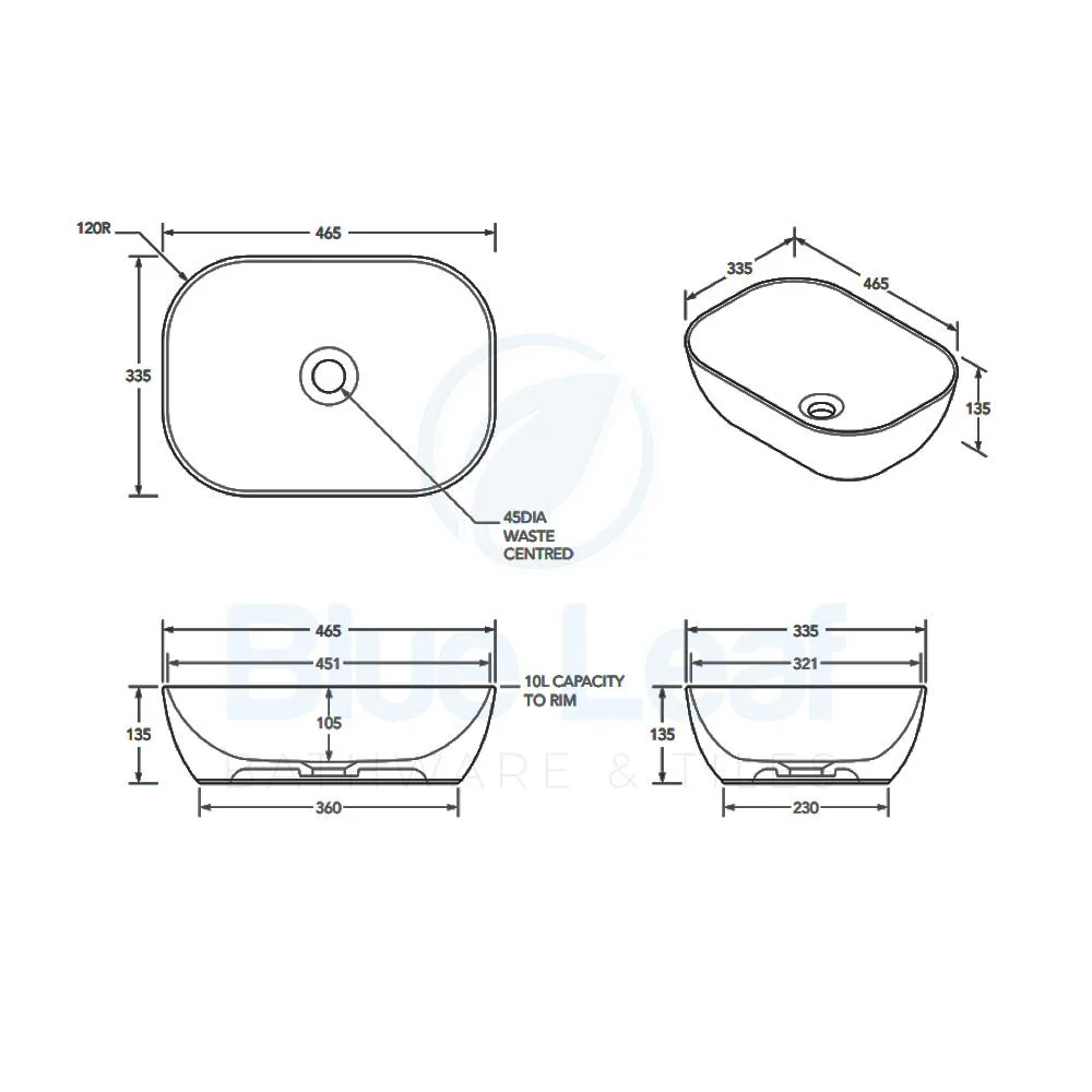 ADP Stadium 465MM X 335MM X 135MM Ceramic Above Counter Basin - White Gloss - Image 2