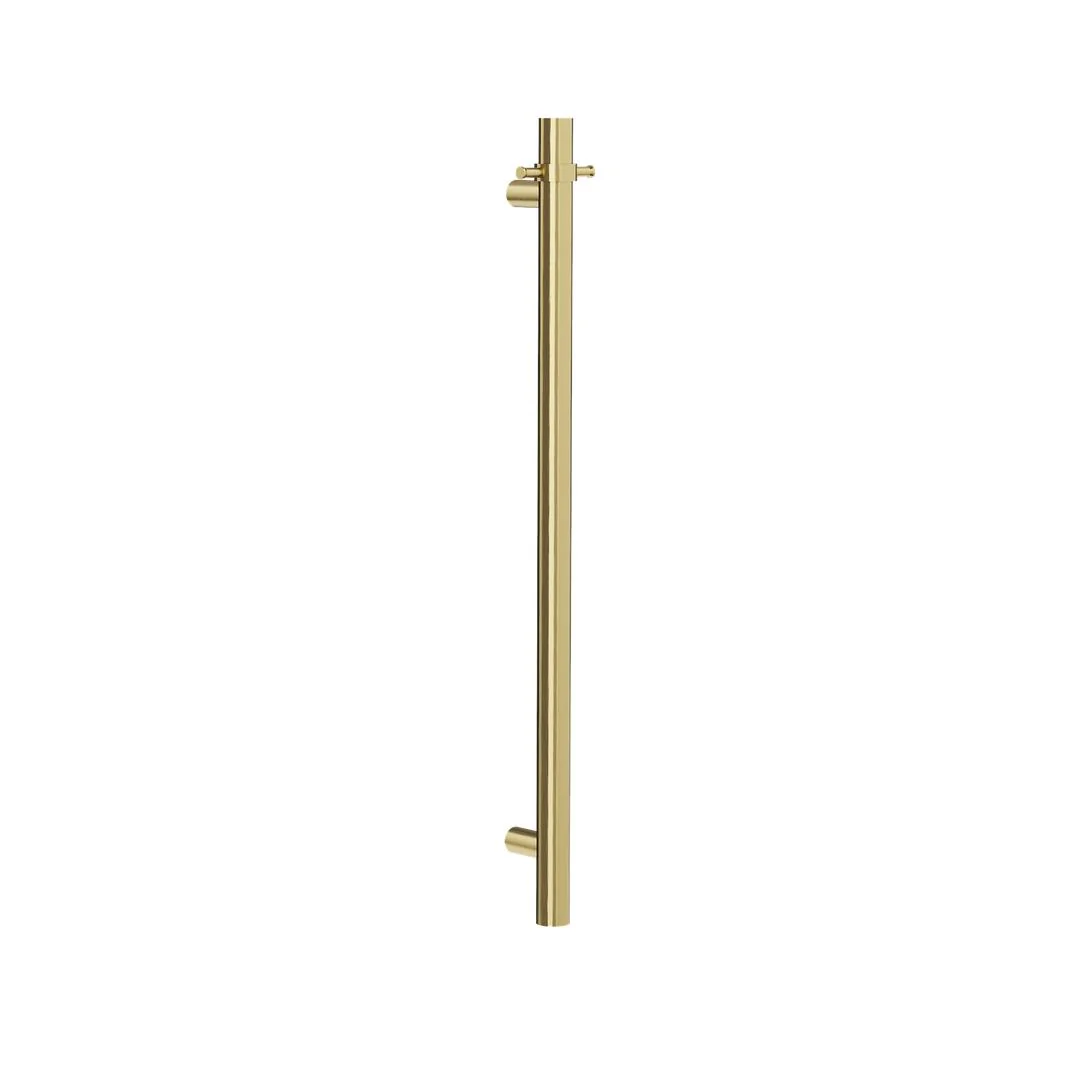 Linsol Allegra 12V Round Bar Vertical Heated Towel Rail with T-Bar - Brushed Brass - Image 2