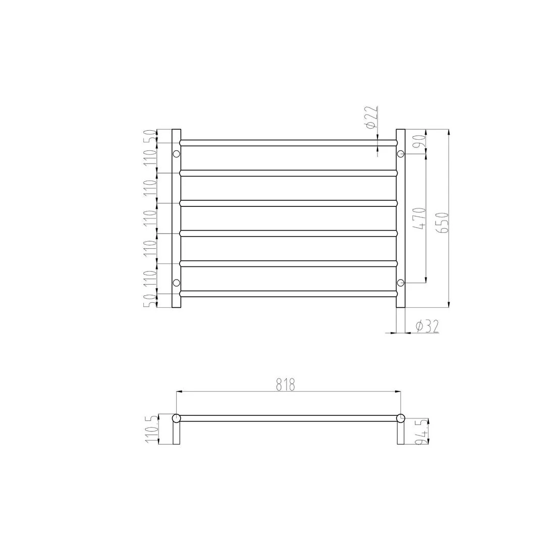 Linsol Allegra 6 Bar Wide Heated Towel Rail - Matte Black - Image 3