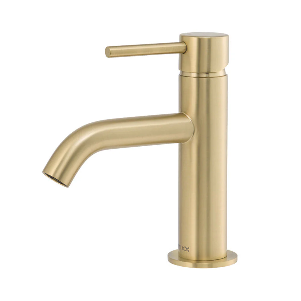 Mixx Anise Eco Basin Mixer Curved Spout - Brushed Gold