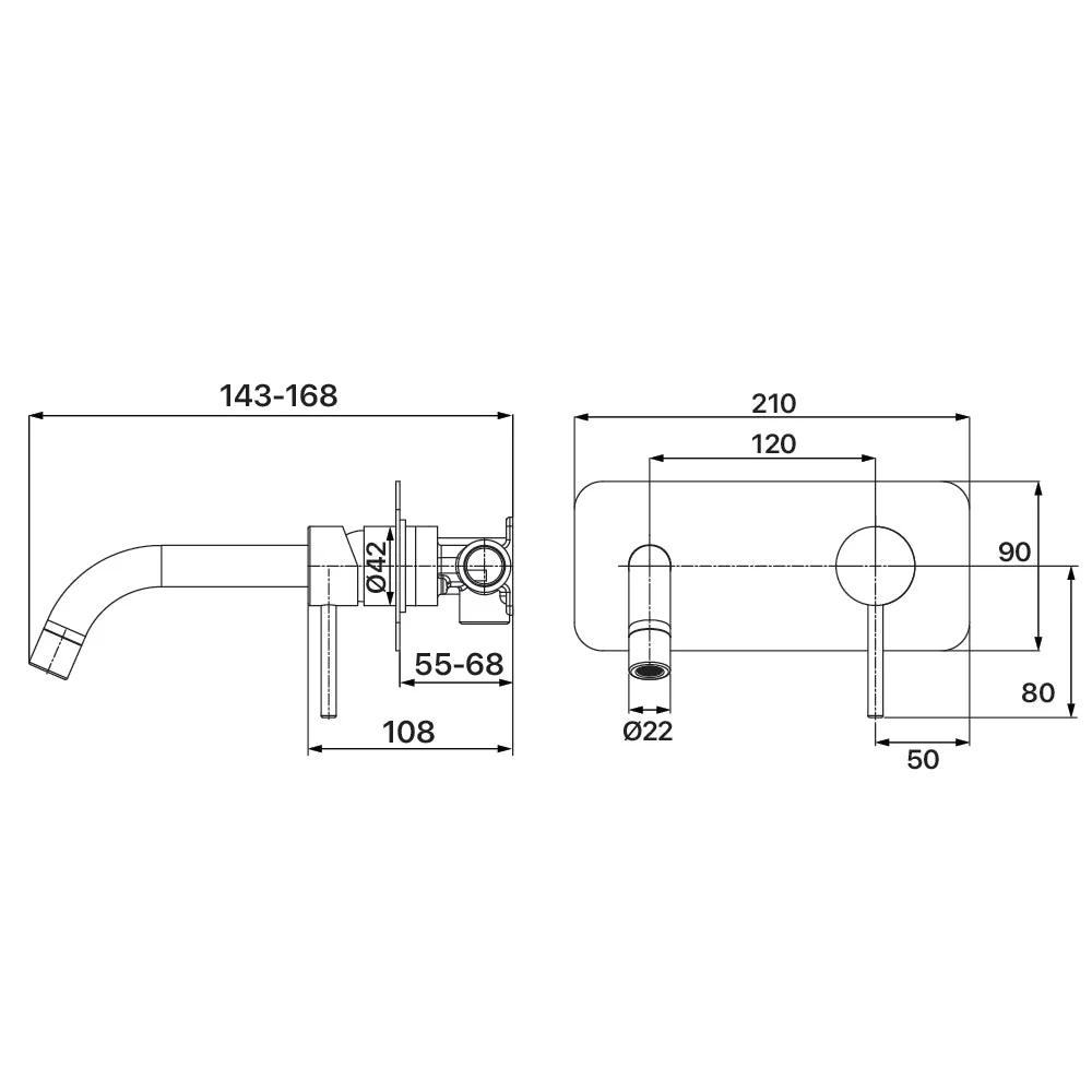 Mixx Anise Wall Plate Mixer With 180mm Spout - Matt Black - Image 2