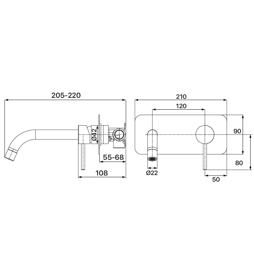 Mixx Anise Wall Plate Mixer With 210mm Spout - Brushed Bronze - Image 2