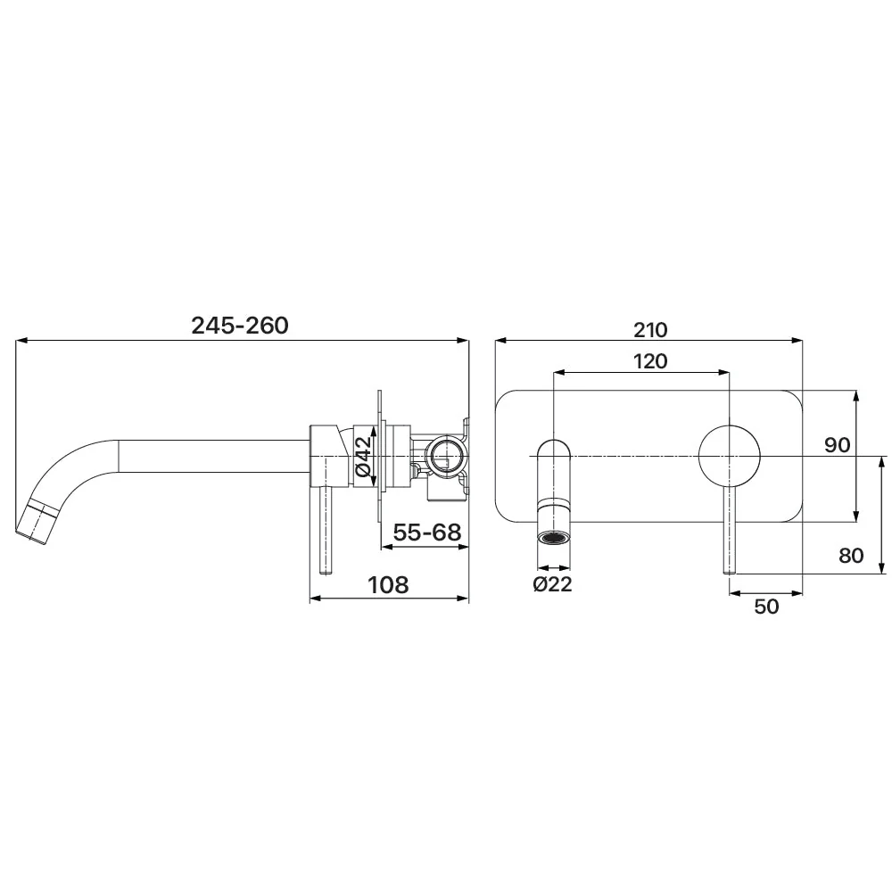 Mixx Anise Wall Plate Mixer With 250mm Spout - Brushed Gold - Image 2