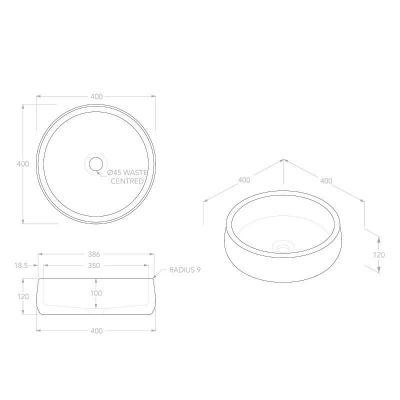 ADP Arlo 400mm Above Counter Basin - Travertine - Image 3