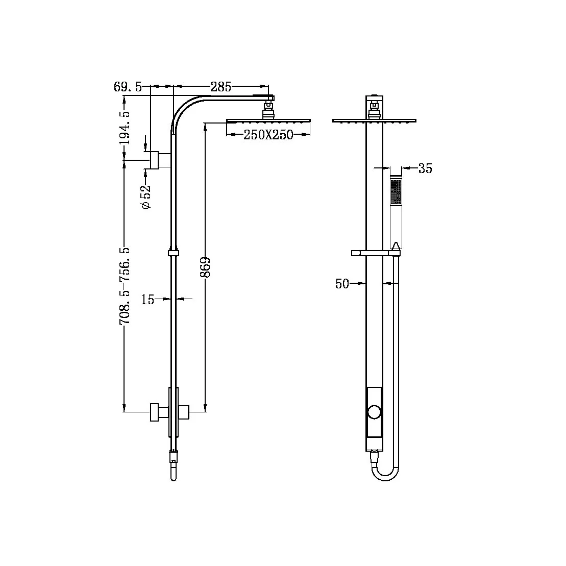Nero Astra Rain Square Twin Shower Single Hose - Black Matte - Image 4