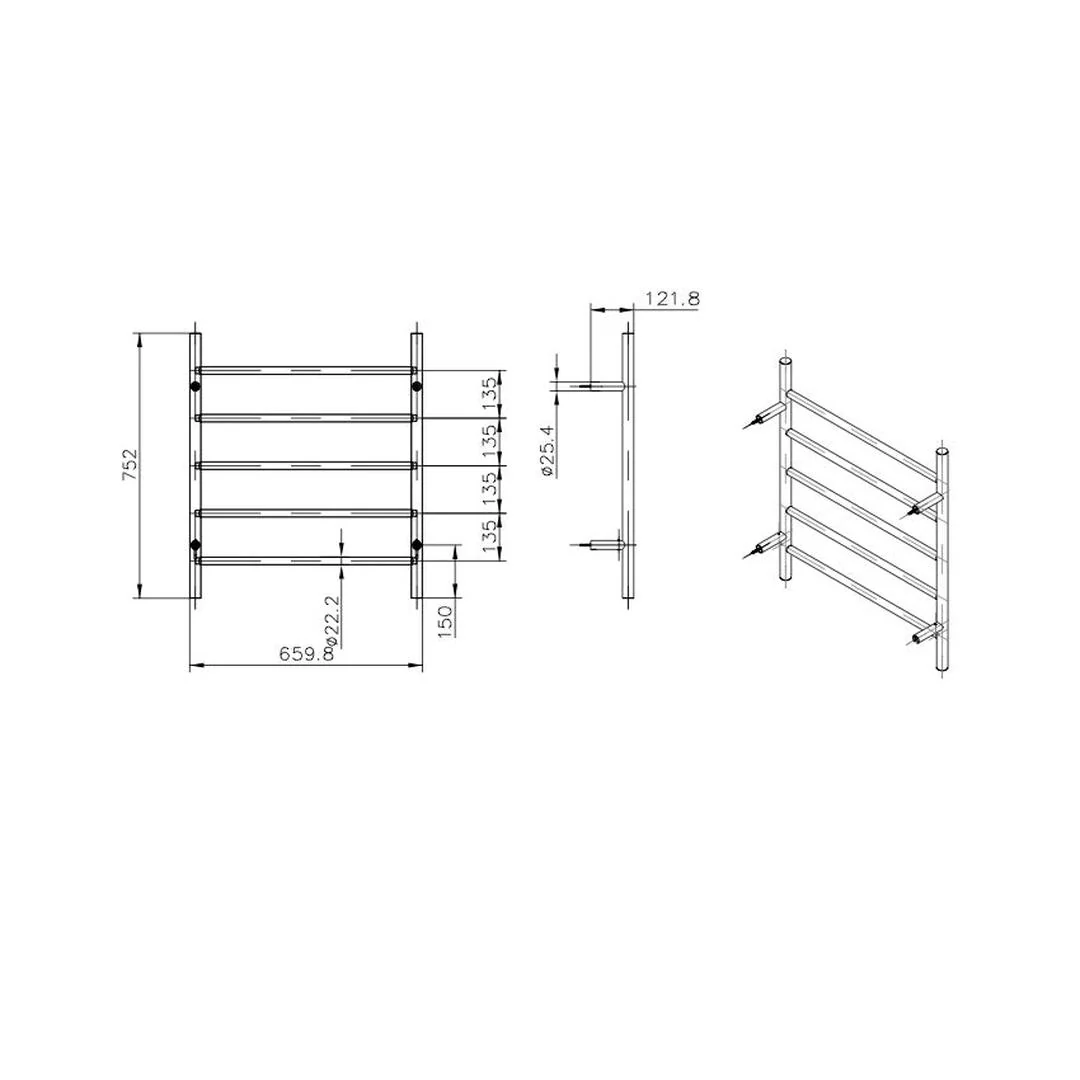 Linsol Avid 5 Bar Heated Towel Rail - Brushed Nickel - Image 3