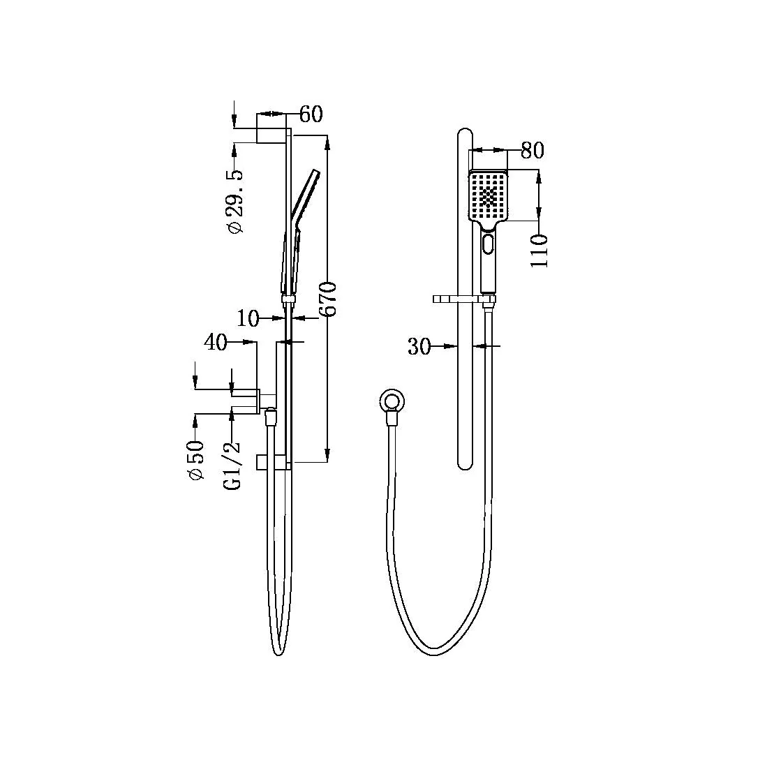 Nero Bianca Shower Rail - Brushed Nickel - Image 2