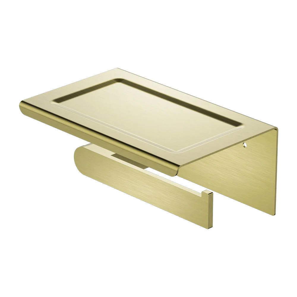 Nero Bianca Toilet Roll Holder With Phone Holder - Brushed Gold