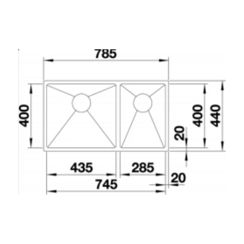 Blanco QUATRUS R15 400/200-IU Double Bowl Inset / Undermount Sink - Right Hand Bowl - Image 2