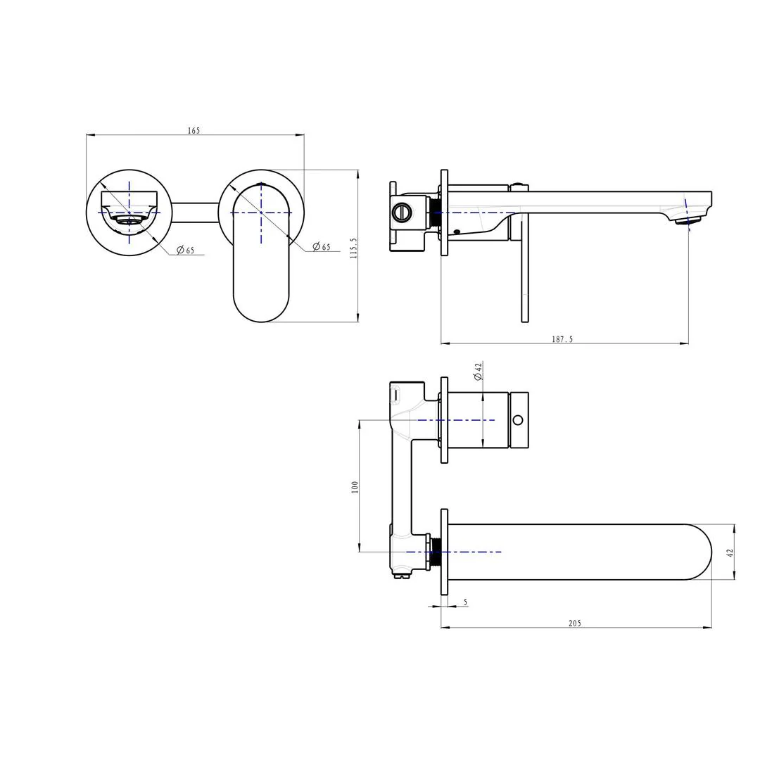 Linsol Capo 2-Plate Wall Basin or Bath Mixer - Brushed Brass - Image 2