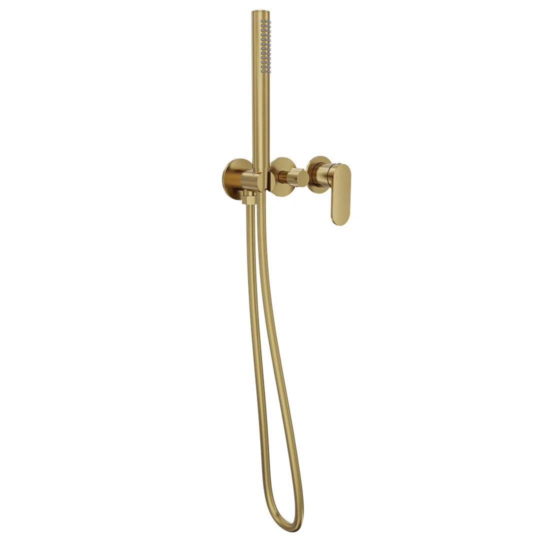 Linsol Capo 3-Plate Wall Mixer with Hand Shower Trim Kit - Brushed Brass - Image 2
