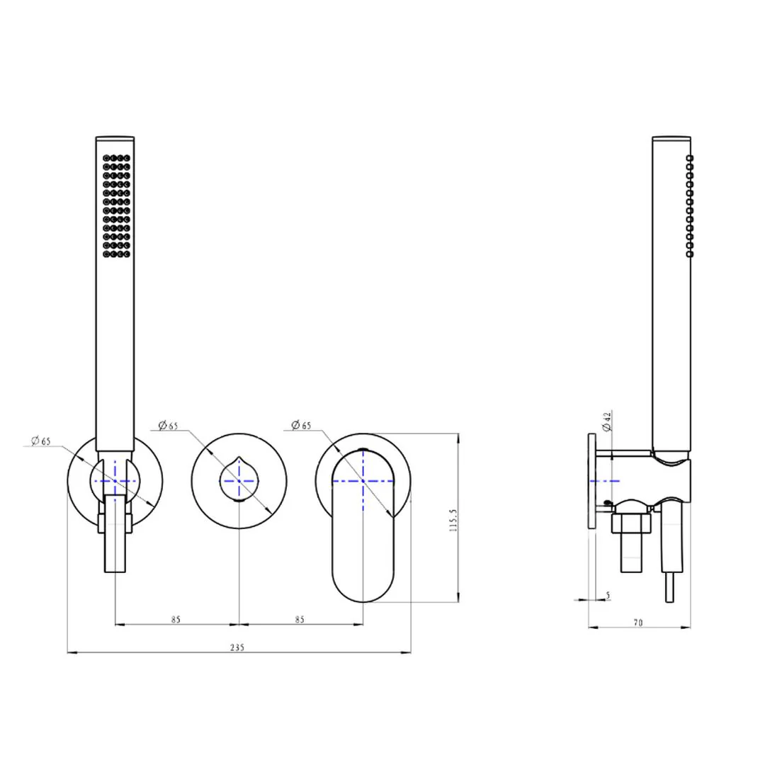 Linsol Capo 3-Plate Wall Mixer with Hand Shower Trim Kit - Brushed Brass - Image 3