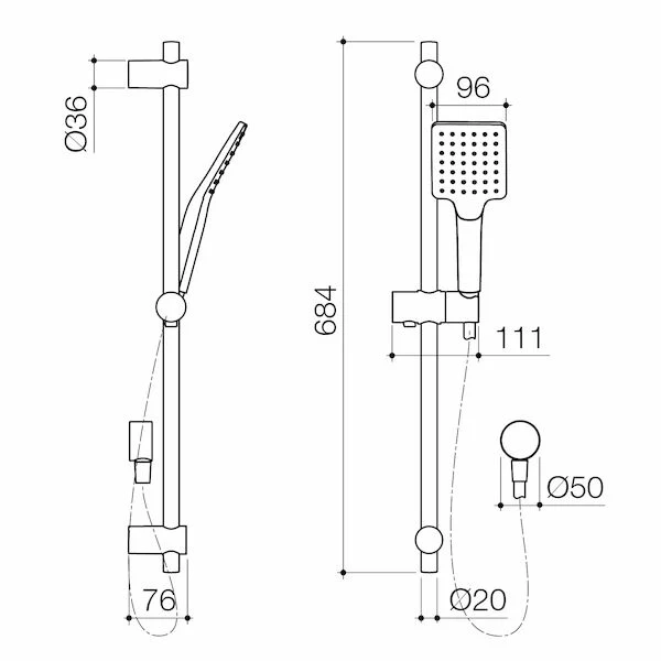 Caroma Basis Square Rail Shower - Brushed Nickel - Image 2