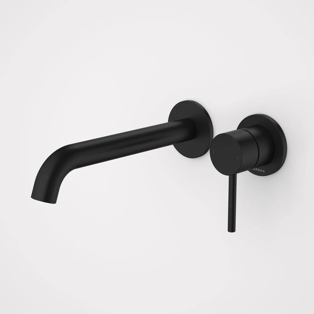 Caroma Liano II 210mm Wall Basin/Bath Mixer Twin Plate - Matte Black