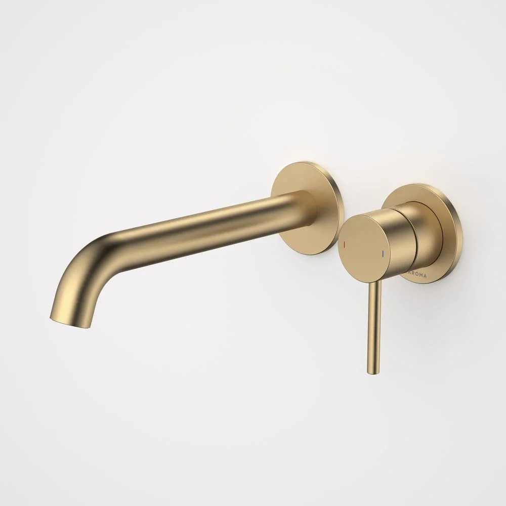 Caroma Liano II 210mm Wall Basin/Bath Mixer Twin Plate - Brushed Brass