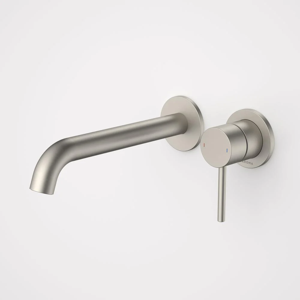 Caroma Liano II 210mm Wall Basin/Bath Mixer Twin Plate - Brushed Nickel