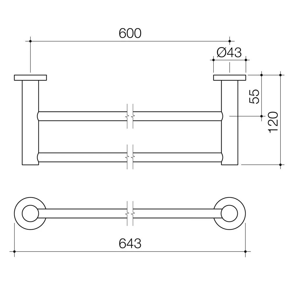 Caroma Liano II Double Towel Rail 640mm - Brushed Brass - Image 2