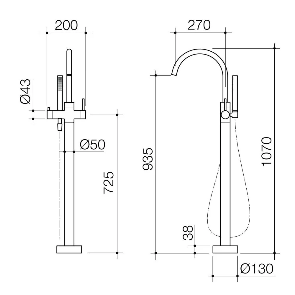 Caroma Liano II Freestanding Bath Filler with Hand Shower - Brushed Bronze - Image 2