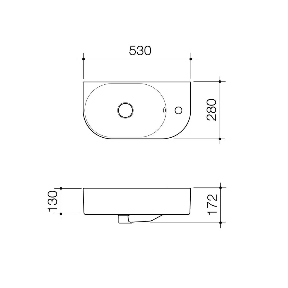 Caroma Liano II Hand Wall Basin (1 Tap Hole) with Overflow - White - Image 2