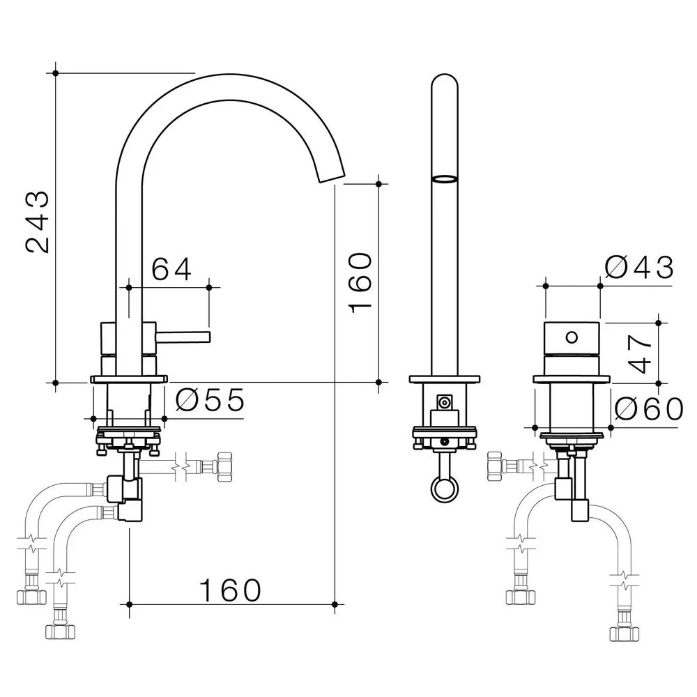 Caroma Liano II Hob Basin Mixer Set 160mm - Brushed Bronze - Image 2
