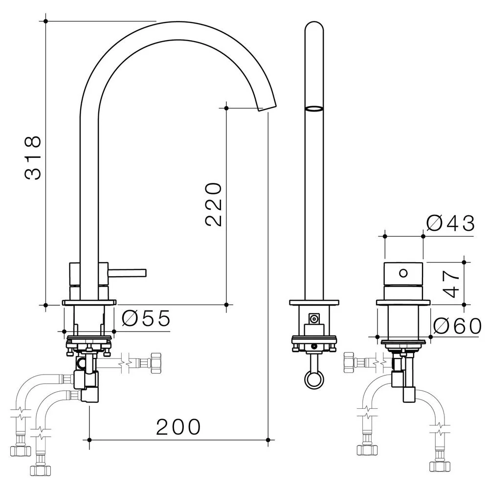 Caroma Liano II Hob Basin/Sink Mixer Set 200mm - Brushed Brass - Image 2