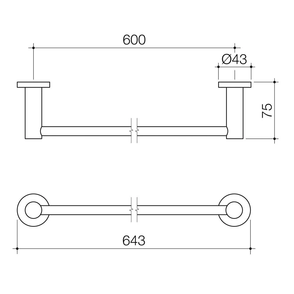 Caroma Liano II Single Towel Rail 640mm - Brushed Nickel - Image 2