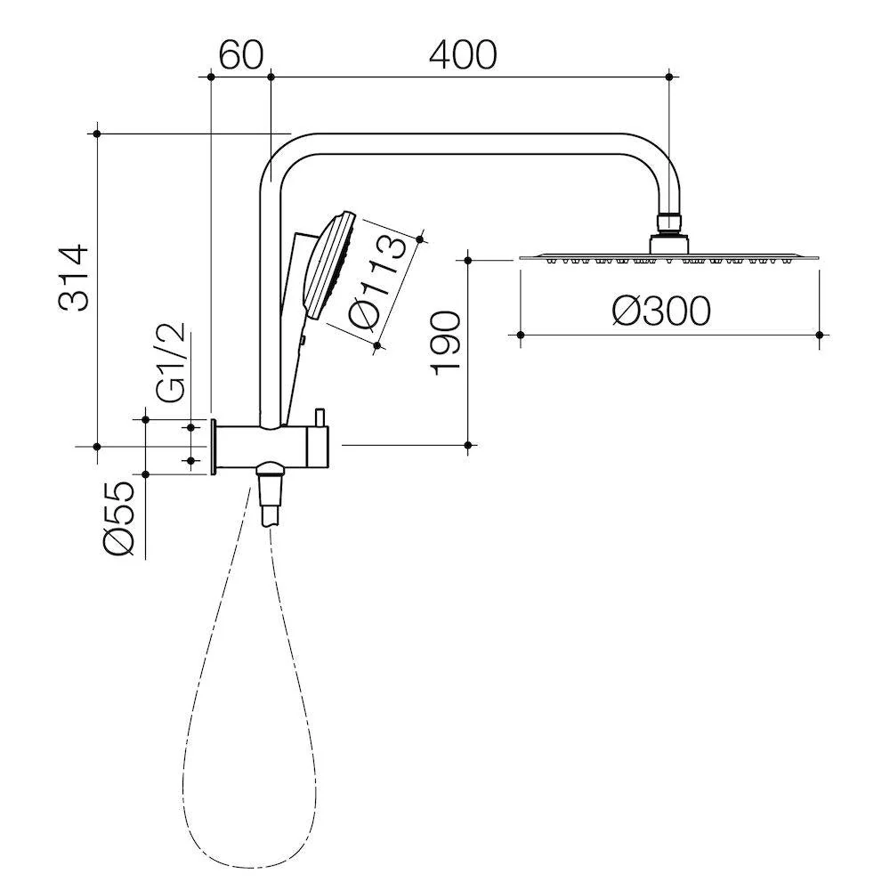 Caroma Urbane II Compact Twin Shower - Brushed Nickel - Image 2