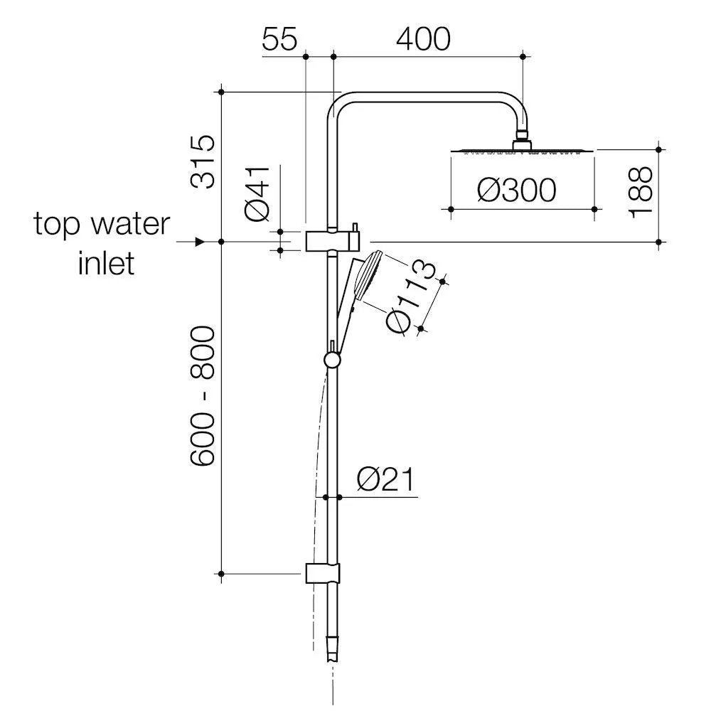 Caroma Urbane II Rail Shower with 300mm Overhead - Brushed Brass - Image 2