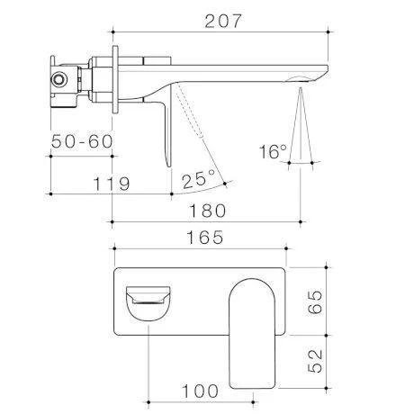 Caroma Urbane II Wall Basin/Bath Mixer Square Plate - Brushed Brass - Image 3