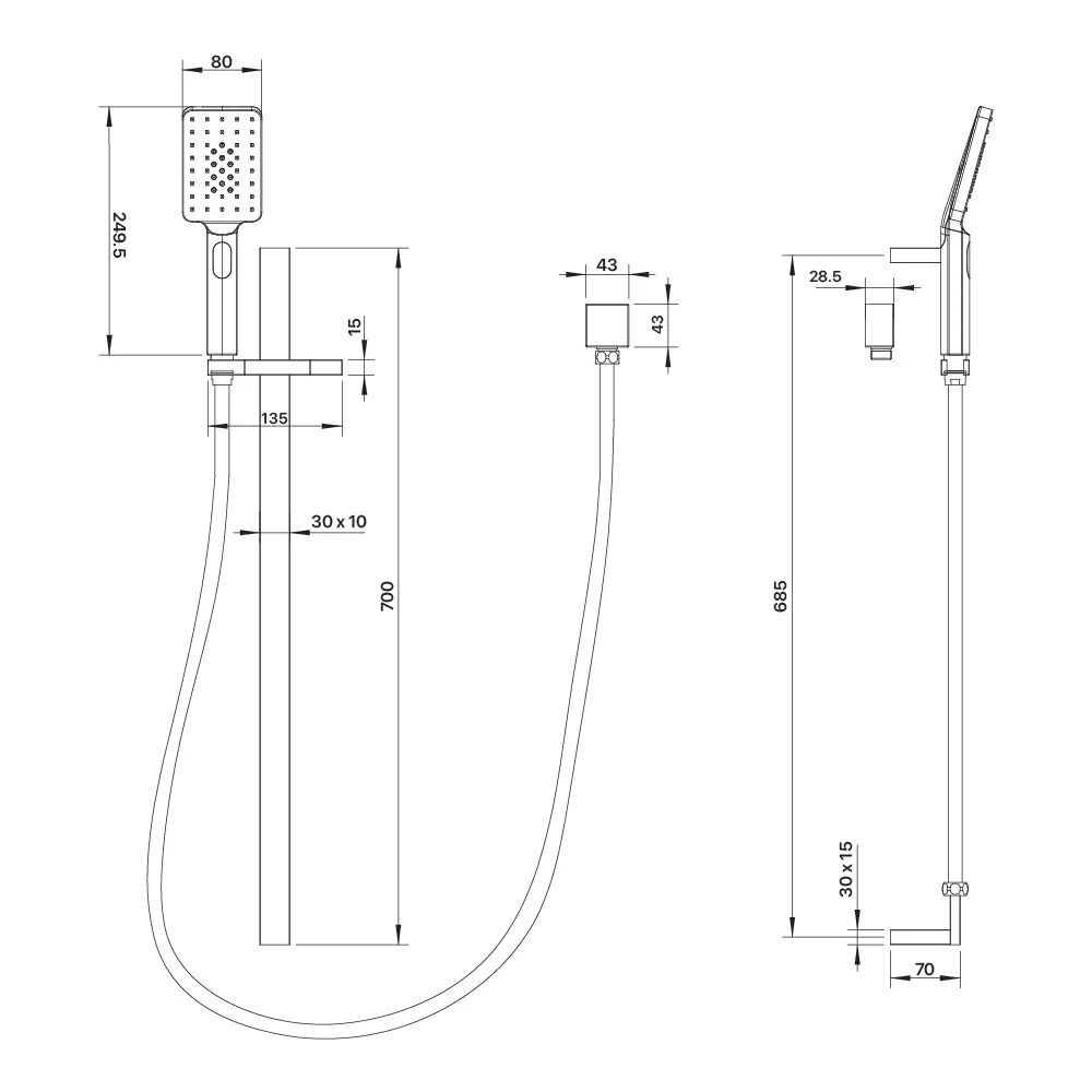 Mixx Chai Rail Shower - Gun Metal - Image 2
