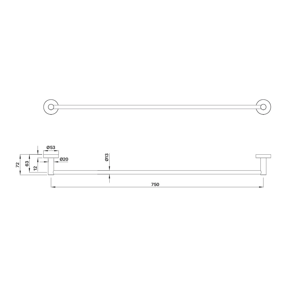 Mixx Chia Single Towel Rail 750mm - Brushed Gold - Image 2