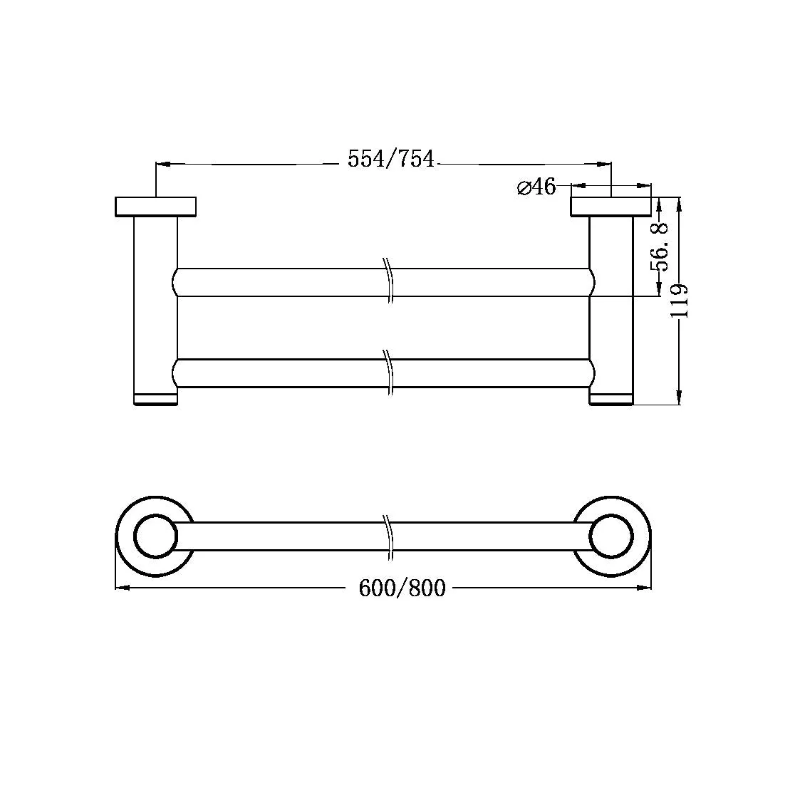 Nero Classic Double Towel Rail - Brushed Nickel - Image 4