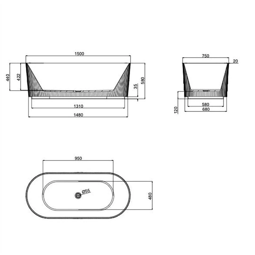 Linsol Cleo 1500mm Freestanding Bath - Warm Grey - Image 2